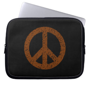 Stencilled Peace Symbol - Walnut on Blk Laptop Sleeve