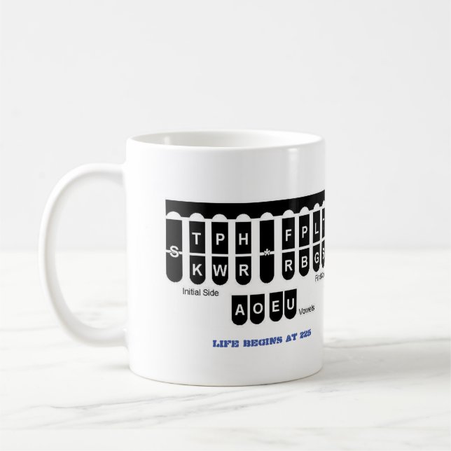 Steno Life Begins at 225 Blue Mug (Left)