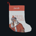 Step Away from the Cookies Small Christmas Stocking<br><div class="desc">Good ole Saint Nick holding a handgun and the phrase "Step away from the cookies"</div>