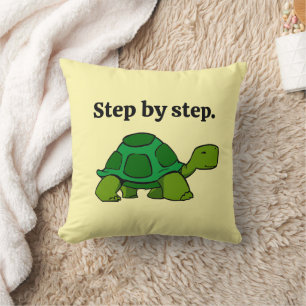 Step by Step Turtle Cartoon, Persistent Winning Throw Pillow