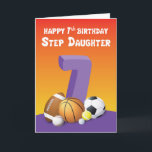 Step Daughter 7th Birthday Sports Balls Card<br><div class="desc">It is inspiring to know that your sweet step daughter is getting herself into sports. As a show of encouragement,  you should have yourself ready with this colourful sports themed card to give for her 7th birthday that will be happening soon.</div>
