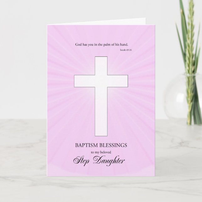 Step Daughter Baptism Congratulation Glowing Cross Card (Front)