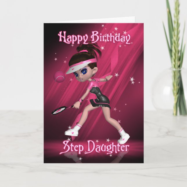 Step Daughter Birthday Card - Tennis (Front)
