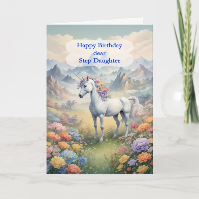 Step Daughter Birthday Unicorn  Card (Front)