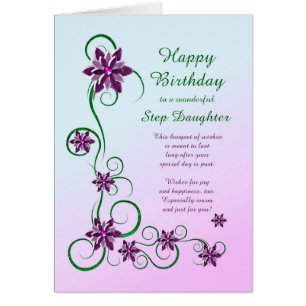 Step Daughter Birthday with Scrolls and Flowers 