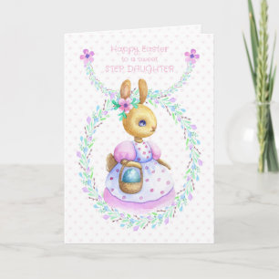 Step Daughter Easter Bunny with Basket Coloured Eg Card