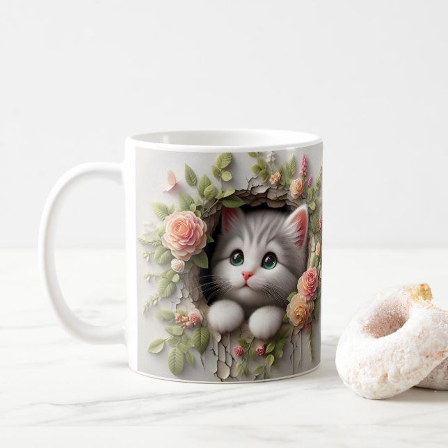Step into a world of charm with our 3D Kitten  Coffee Mug (With Donut)