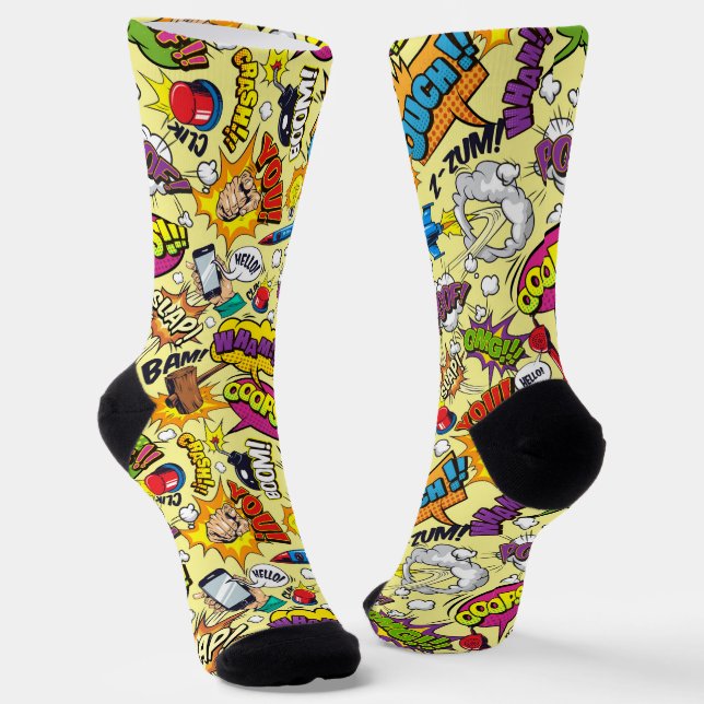 Step Into Fun: Retro Comic Pop Art Socks (Angled)