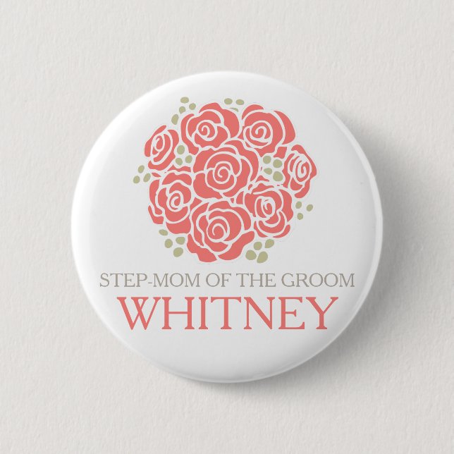 Step-mom of the groom coral posy wedding button (Front)
