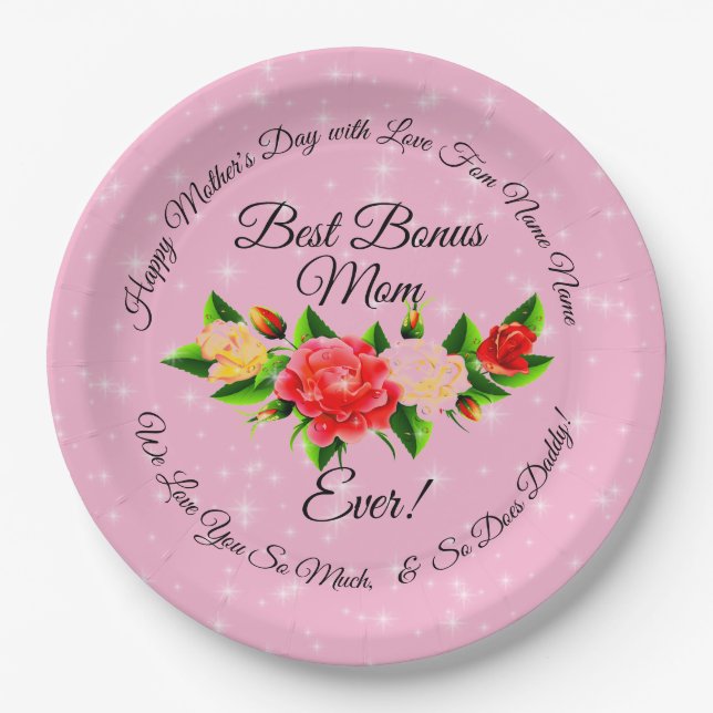 Step Mother Bonus Mom Mother's Day  Large 9" Paper Plate (Front)
