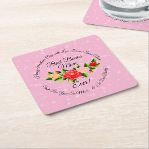Step Mother Bonus Mom Mother's Day Square Paper Coaster
