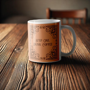 Step One Drink Coffee Lotus & Vines Decorative Mug