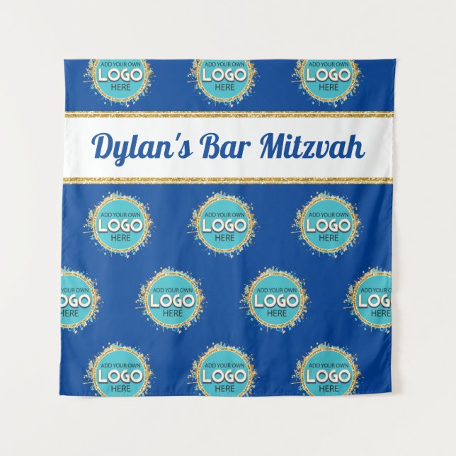 Step & Repeat Bar Mitzvah ADD YOUR LOGO Backdrop Tapestry (Front)