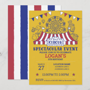Step Right Up! Gold Editable Circus Birthday  Invitation