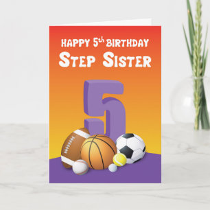 Step Sister 5th Birthday Sports Balls Card