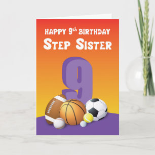 Step Sister 9th Birthday Sports Balls Card