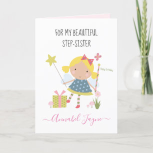 Step- Sister birthday fairy girls whimsical Card
