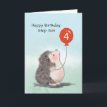 Step Son 4th Birthday Cute Hedgehog with Balloon Card<br><div class="desc">Now that your step son will be turning 4 years old, he deserves to get this card for his birthday. This cute card features an adorable hedgehog on the cover. He will surely love this card, so better get him a copy of this now!</div>