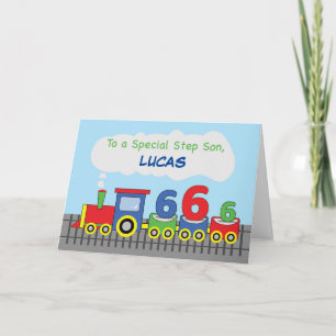 Step Son 6th Birthday Colourful Train on Track Card