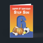 Step Son 6th Birthday Sports Balls Card<br><div class="desc">As soon as your step son steps out to join everyone in celebrating his 6th birthday then you should immediately hand him this card to greet him on that special day.</div>