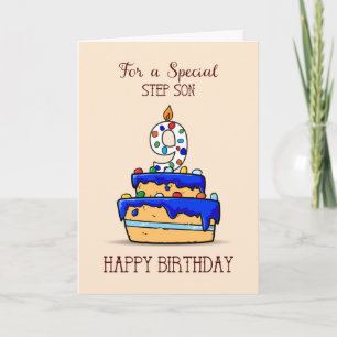 Step Son 9th Birthday, 9 on Sweet Blue Cake Card