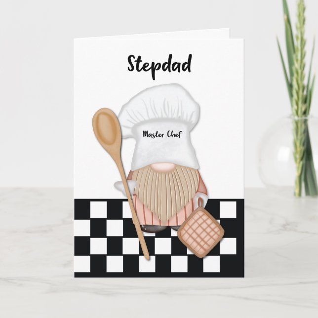 Stepdad Birthday Whimsical Gnome Chef Cooking Card (Front)