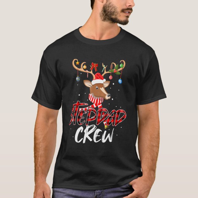Stepdad Crew Christmas Santa Hat Reindeer Matching T-Shirt (Front)