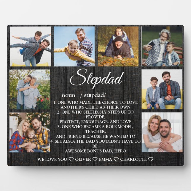 Stepdad Definition with Custom 8 Photo & Names Plaque (Front)