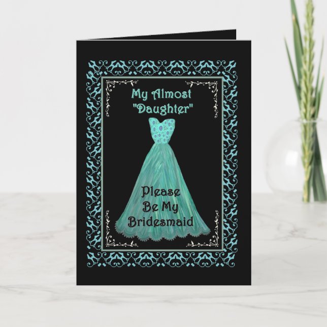STEPDAUGHTER Be My Bridesmaid  AQUA BLUE Gown 2 Invitation (Front)