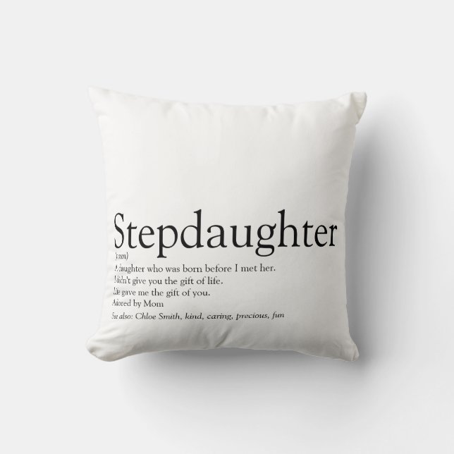 Stepdaughter Definition Black and White Modern Throw Pillow (Front)