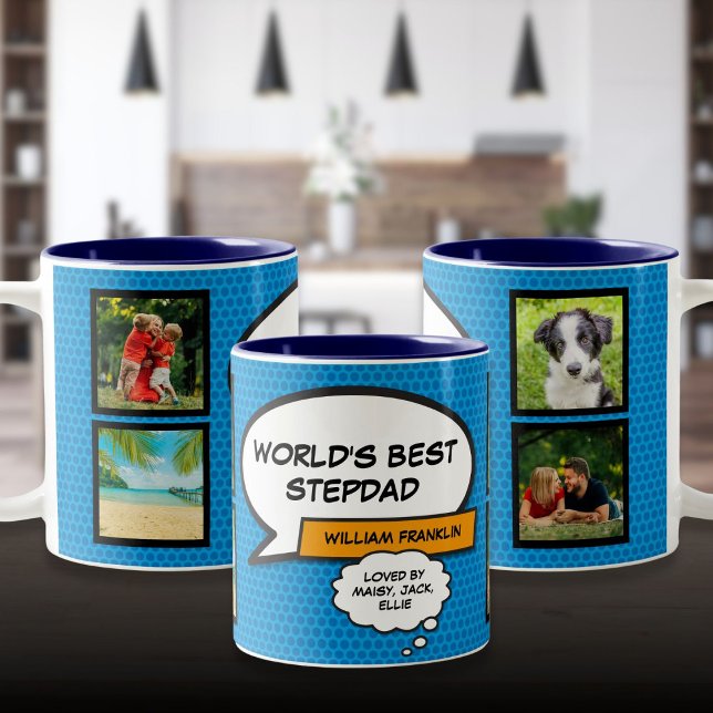 Stepfather Stepdad 4 Photo Fun Comic Book Blue Two-Tone Coffee Mug (Stepfather Stepdad 4 Photo Fun Comic Book Blue Two-Tone Coffee Mug)