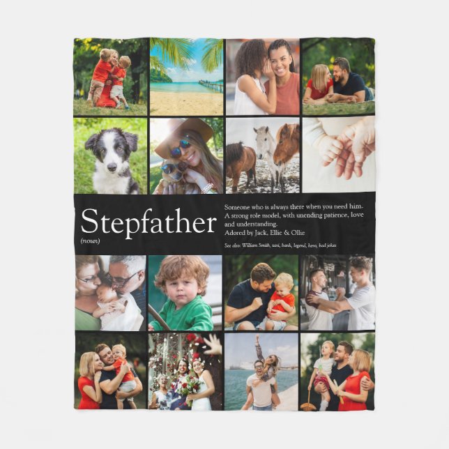 Stepfather, Stepdad Definition 16 Photo Black Fleece Blanket (Front)