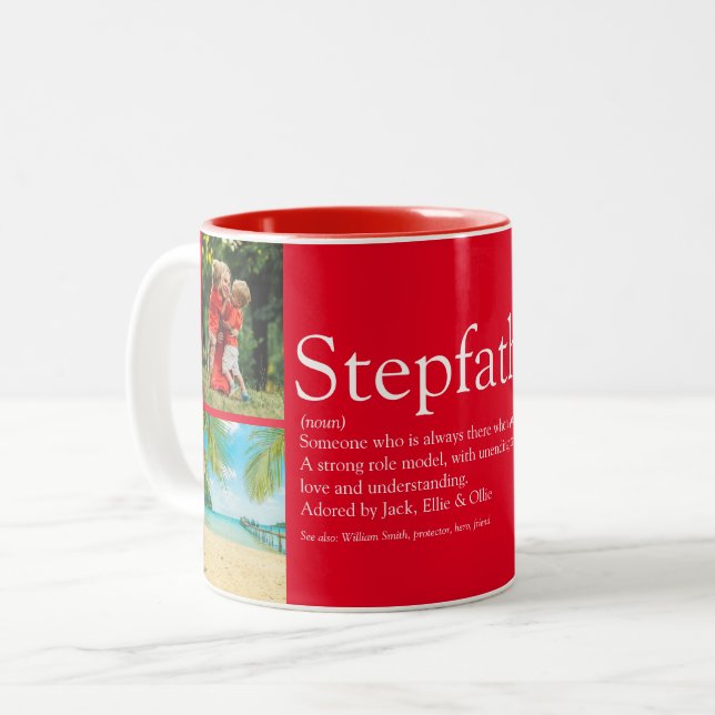 Stepfather Stepdad Definition 4 Photo Red Fun Two-Tone Coffee Mug (Front Left)