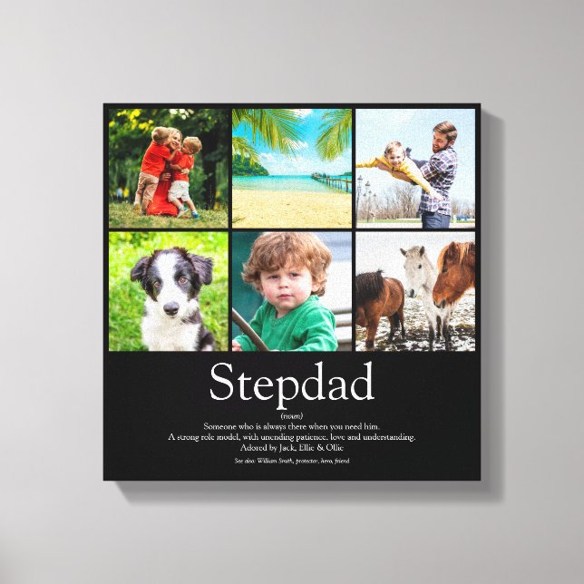 Stepfather Stepdad Definition 6 Photo Fun Black Canvas Print (Front)