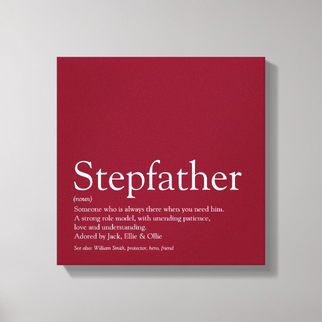 Stepfather, Stepdad Definition Fun Modern Burgundy Canvas Print (Front)