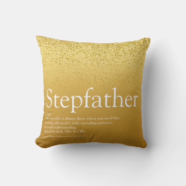 Stepfather, Stepdad Definition Gold Glitter Throw Pillow (Front)