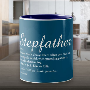 Stepfather, Stepdad Definition Modern Script Blue Two-Tone Coffee Mug