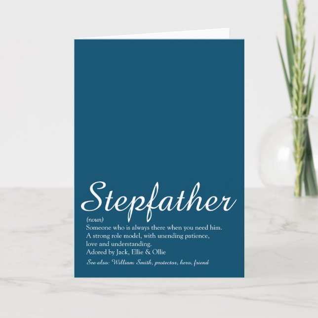 Stepfather Stepdad Definition Script Blue Fun Card (Front)