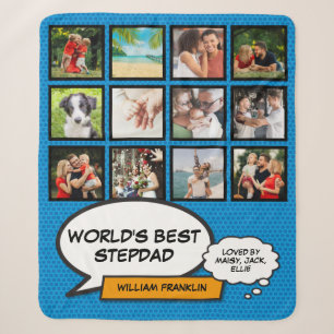 Stepfather Stepdad Photo Collage Fun Blue Sherpa Blanket