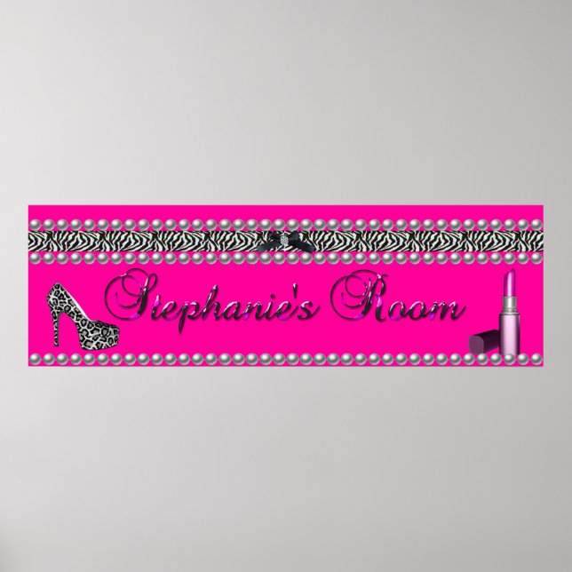 Stephanie Banner Hot Pink Lipstick Zebra Leopard Poster (Front)