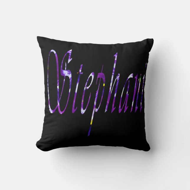 Stephanie, Name Logo, Black Throw Cushion (Front)
