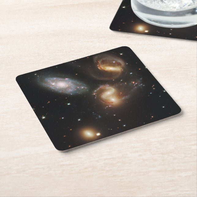 Stephan's Quintet: A Galaxy Galactic Wreckage Square Paper Coaster (Angled)