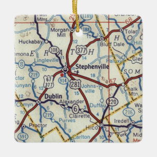 Stephenville TX Vintage Map Ceramic Ornament