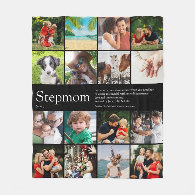 Stepmom Bonus Mom Definition Photo Collage Fleece Blanket (Front)