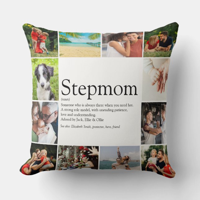 Stepmom Bonus Mom Definition Photo Collage Large Throw Pillow (Front)