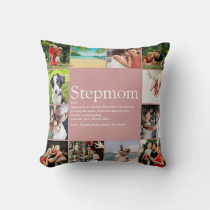 Stepmom Definition Photo Collage Dusty Rose Pink Throw Pillow