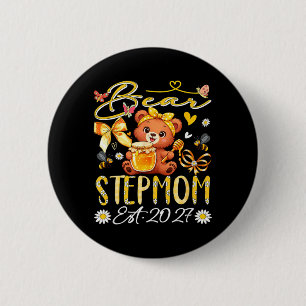 Stepmom Est 2027 Floral Bow Tie Mothers Day Bear 2 Inch Round Button
