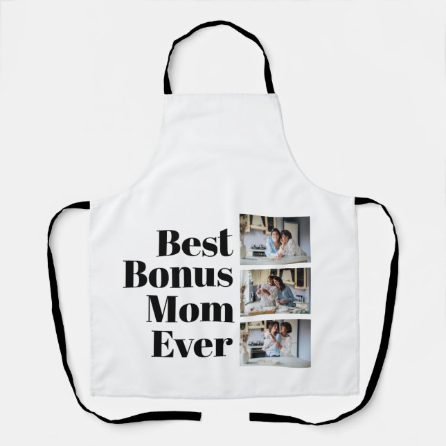 Stepmom gift Best Bonus Mom 3 Photo Collage Apron (Front)