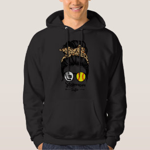 Stepmom Life Messy Bun Hair Funny Softball Hockey Hoodie
