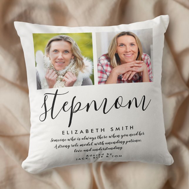 Stepmom Modern Elegant Script Quote Photo Throw Pi Throw Pillow (Creator Uploaded)
